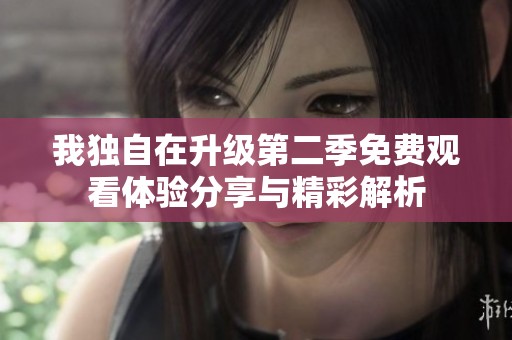 我独自在升级第二季免费观看体验分享与精彩解析